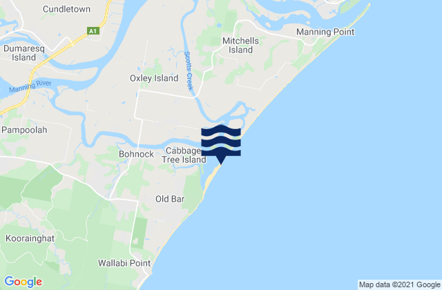Mapa da tábua de marés em Cundletown, Australia