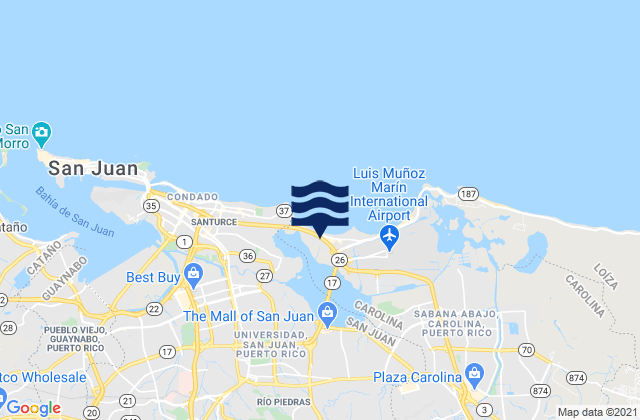 Mapa da tábua de marés em Cupey Barrio, Puerto Rico