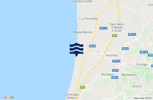Mapa da tábua de marés em Curinga, Italy
