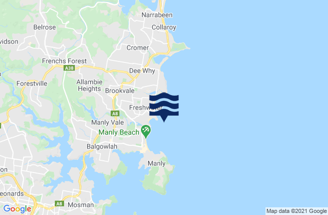 Mapa da tábua de marés em Curl Curl Head, Australia