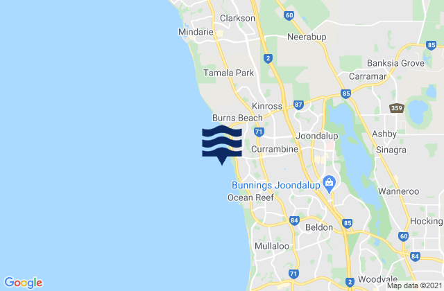 Mapa da tábua de marés em Currambine, Australia