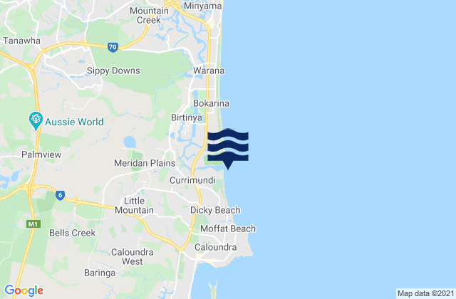 Mapa da tábua de marés em Currimundi Beach, Australia
