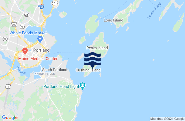 Mapa da tábua de marés em Cushing Island, United States