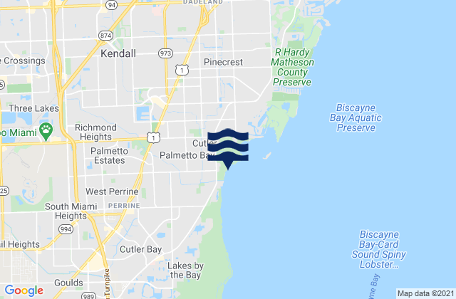 Mapa da tábua de marés em Cutler (Biscayne Bay), United States