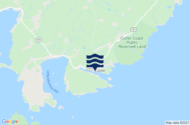 Mapa da tábua de marés em Cutler (Little River), Canada