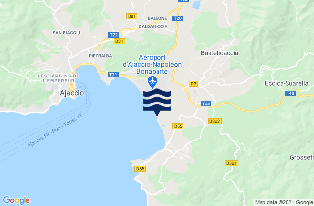 Mapa da tábua de marés em Cuttoli-Corticchiato, France