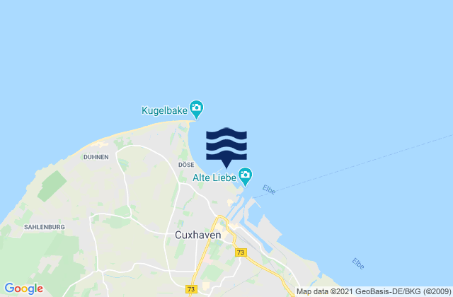 Mapa da tábua de marés em Cuxhaven, Germany