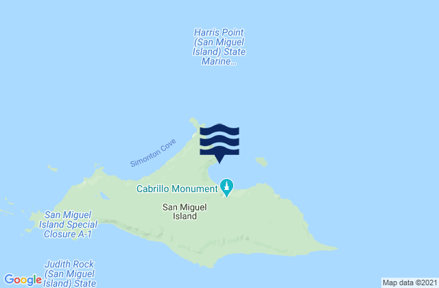 Mapa da tábua de marés em Cuyler Harbor San Miguel Island, United States