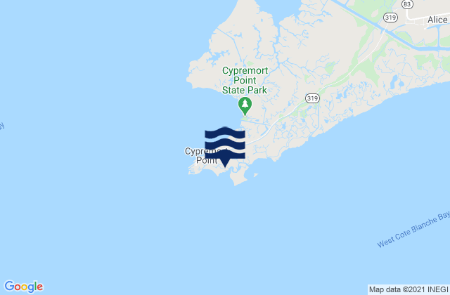 Mapa da tábua de marés em Cypremort Point, United States