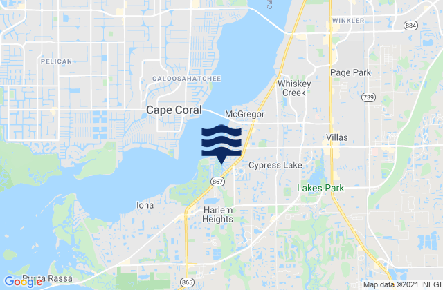 Mapa da tábua de marés em Cypress Lake, United States
