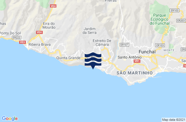 Mapa da tábua de marés em Câmara de Lobos, Portugal
