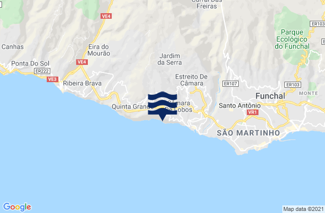 Mapa da tábua de marés em Câmara de Lobos, Portugal