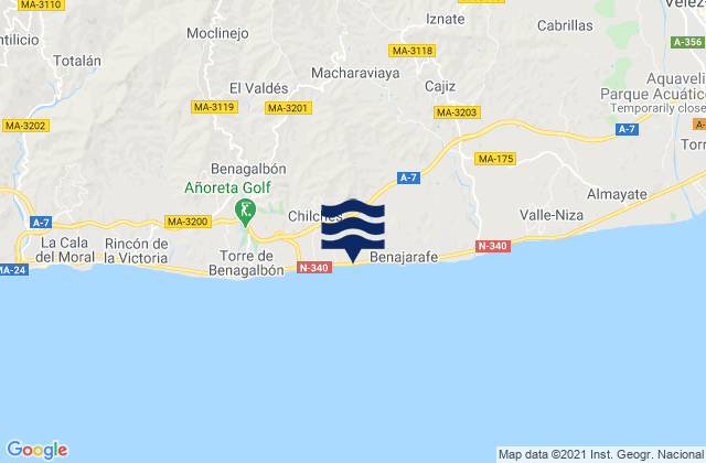Mapa da tábua de marés em Cútar, Spain