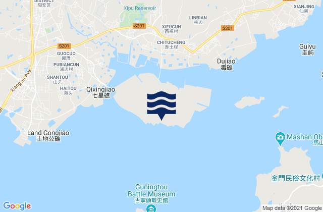 Mapa da tábua de marés em Dadeng, China