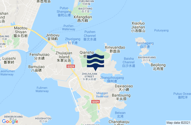Mapa da tábua de marés em Dadong’ao, China