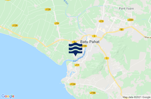 Mapa da tábua de marés em Daerah Batu Pahat, Malaysia