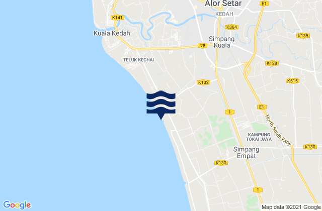 Mapa da tábua de marés em Daerah Kota Setar, Malaysia