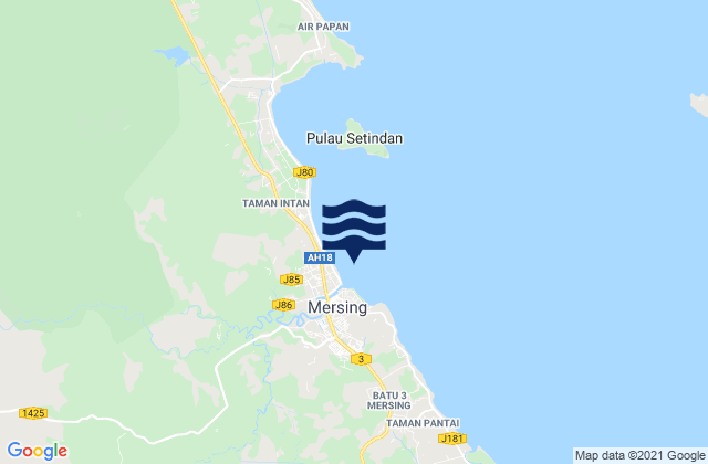 Mapa da tábua de marés em Daerah Mersing, Malaysia