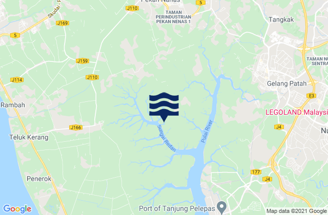 Mapa da tábua de marés em Daerah Pontian, Malaysia