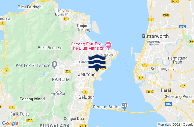 Mapa da tábua de marés em Daerah Timur Laut, Malaysia