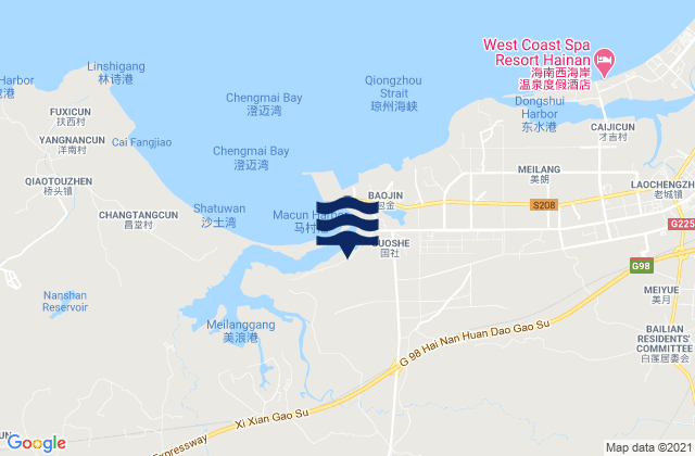 Mapa da tábua de marés em Dafeng, China