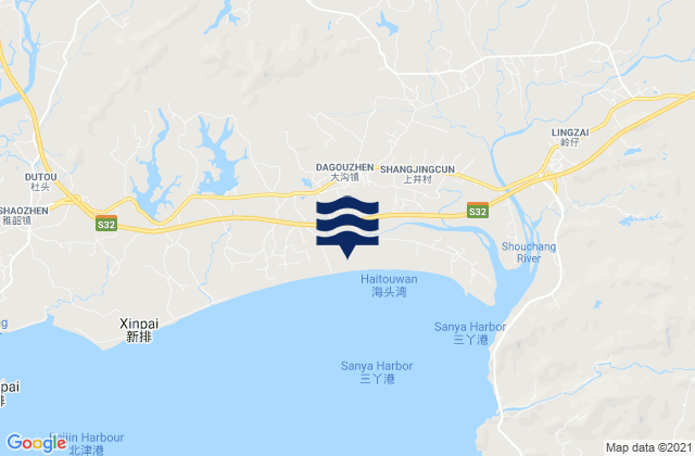 Mapa da tábua de marés em Dagou, China