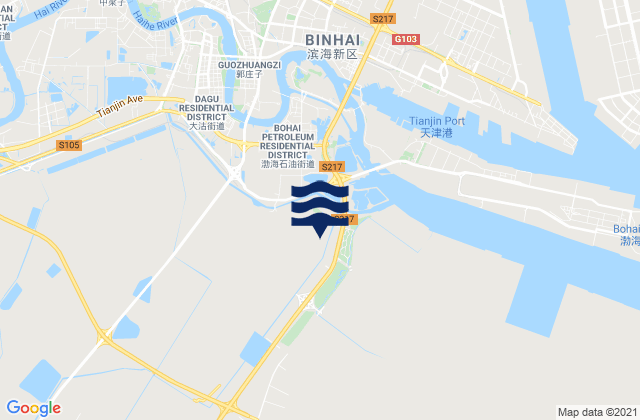 Mapa da tábua de marés em Dagu, China
