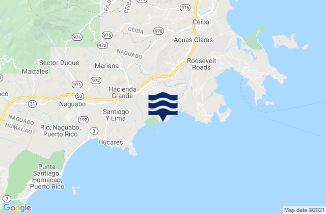 Mapa da tábua de marés em Daguao Barrio, Puerto Rico
