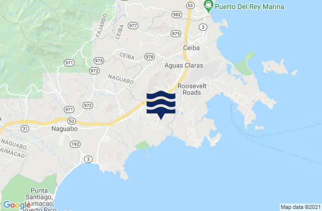 Mapa da tábua de marés em Daguao, Puerto Rico