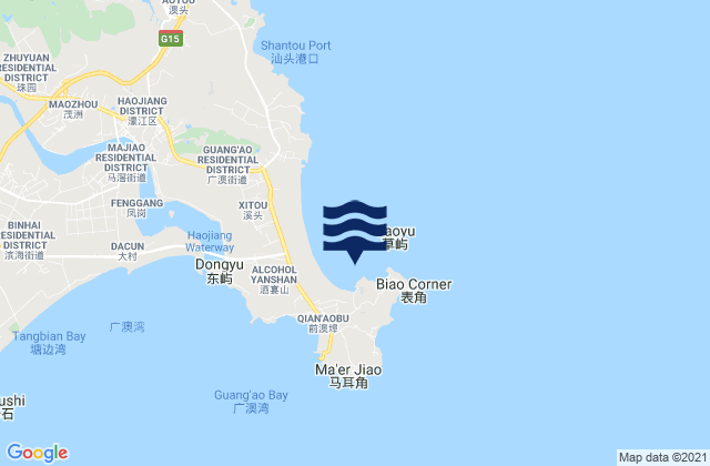 Mapa da tábua de marés em Dahao Dao, China