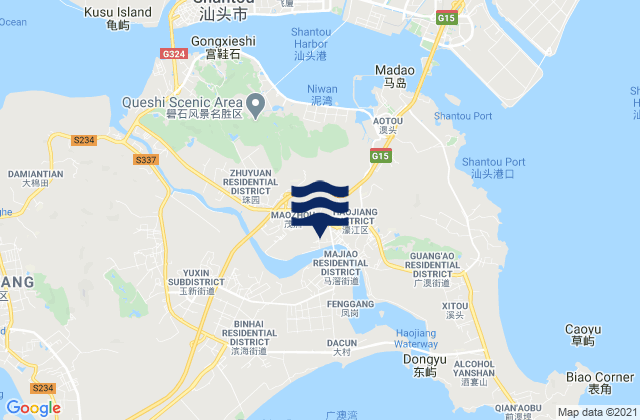 Mapa da tábua de marés em Dahao, China