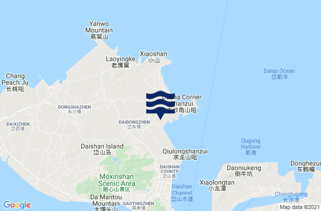 Mapa da tábua de marés em Daidaon, China