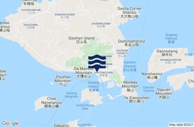 Mapa da tábua de marés em Daishan, China
