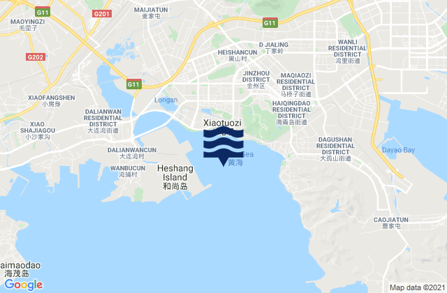 Mapa da tábua de marés em Dajiang, China