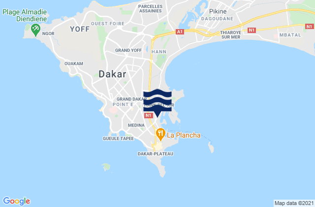 Mapa da tábua de marés em Dakar, Senegal