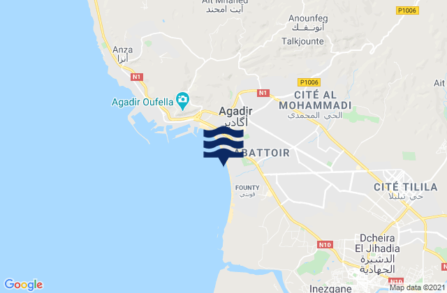 Mapa da tábua de marés em Dakhla, Morocco