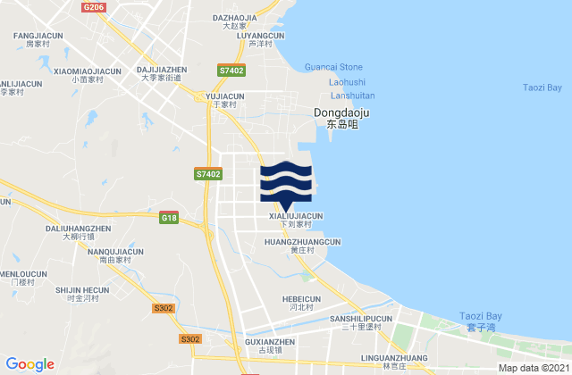 Mapa da tábua de marés em Daliuhang, China