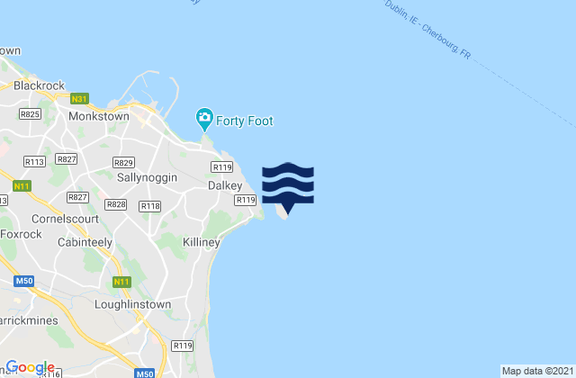 Mapa da tábua de marés em Dalkey Island, Ireland