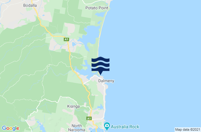Mapa da tábua de marés em Dalmeny Beach, Australia