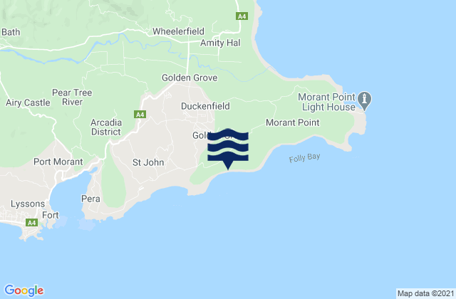 Mapa da tábua de marés em Dalvey, Jamaica