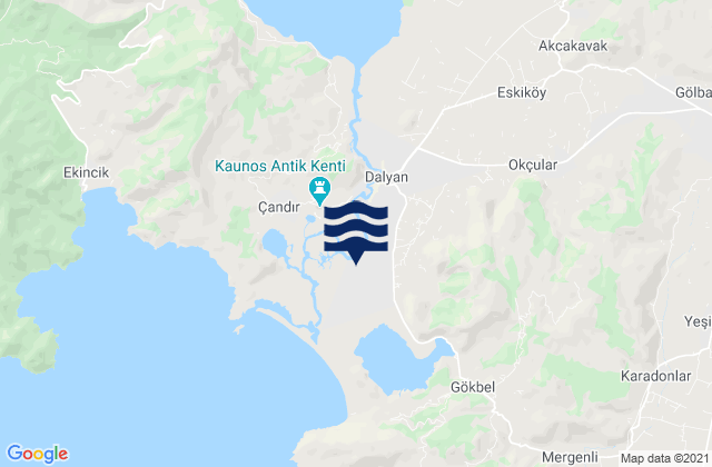Mapa da tábua de marés em Dalyan, Turkey