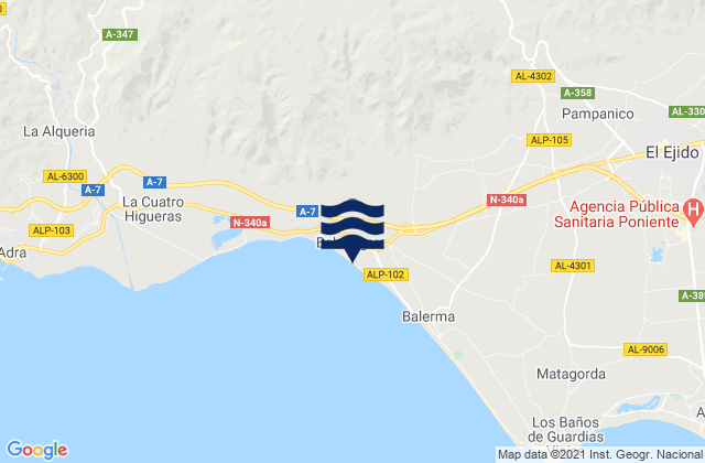 Mapa da tábua de marés em Dalías, Spain