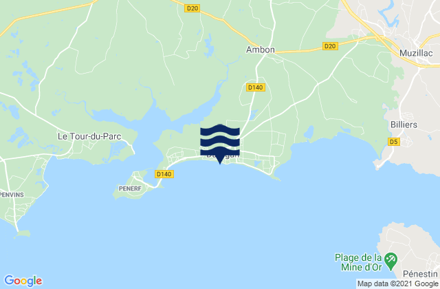 Mapa da tábua de marés em Damgan, France