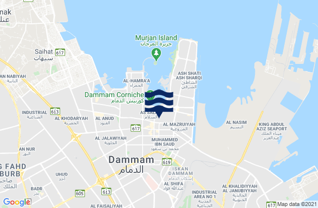 Mapa da tábua de marés em Dammam, Saudi Arabia