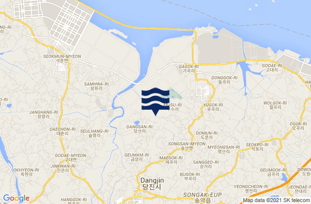 Mapa da tábua de marés em Dangjin-si, South Korea