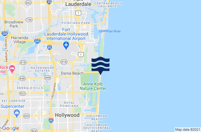 Mapa da tábua de marés em Dania Beach, United States