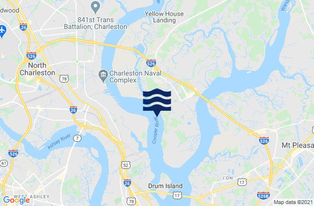 Mapa da tábua de marés em Daniel Island Bend, United States
