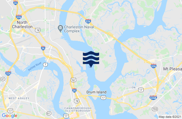 Mapa da tábua de marés em Daniel Island Reach, United States