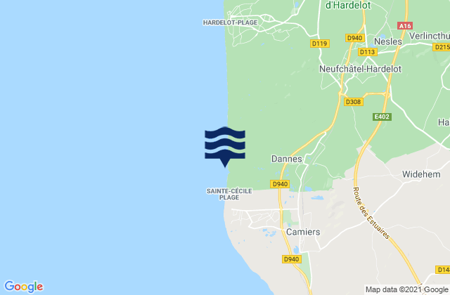 Mapa da tábua de marés em Dannes, France