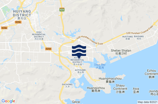 Mapa da tábua de marés em Danshui, China